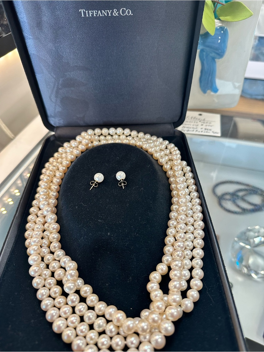 Tiffany & Co. Cultured Pearl Multi-Strand Necklace with Stud Earrings - Ivory